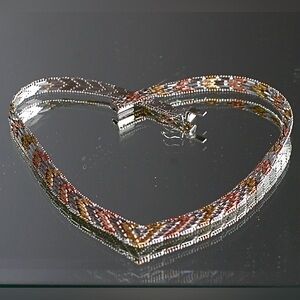 Italian 925 Sterling Sliver Reversible 3 Tone Chocker 16.5”